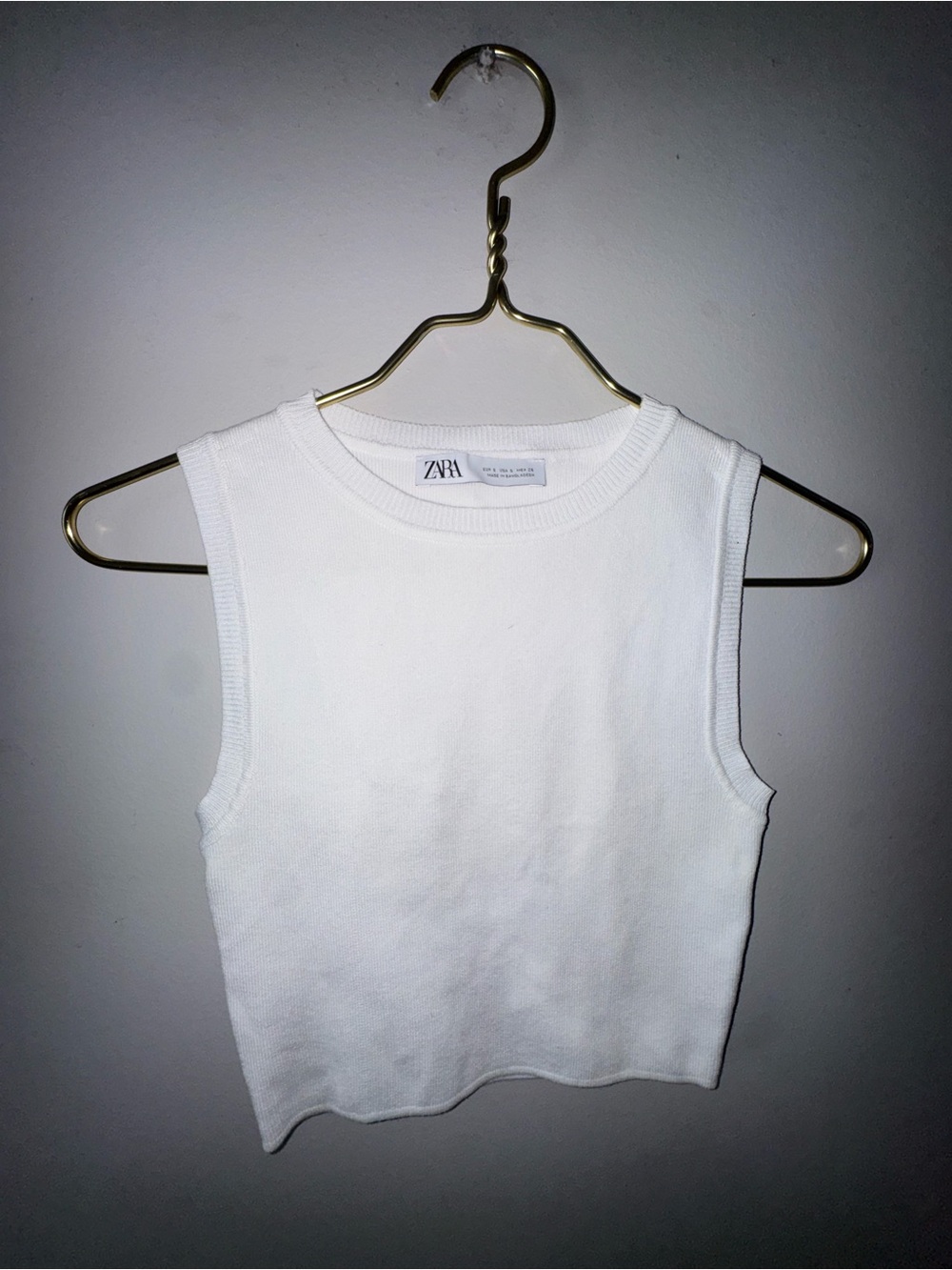 Zara White Ribbed Cropped Tank